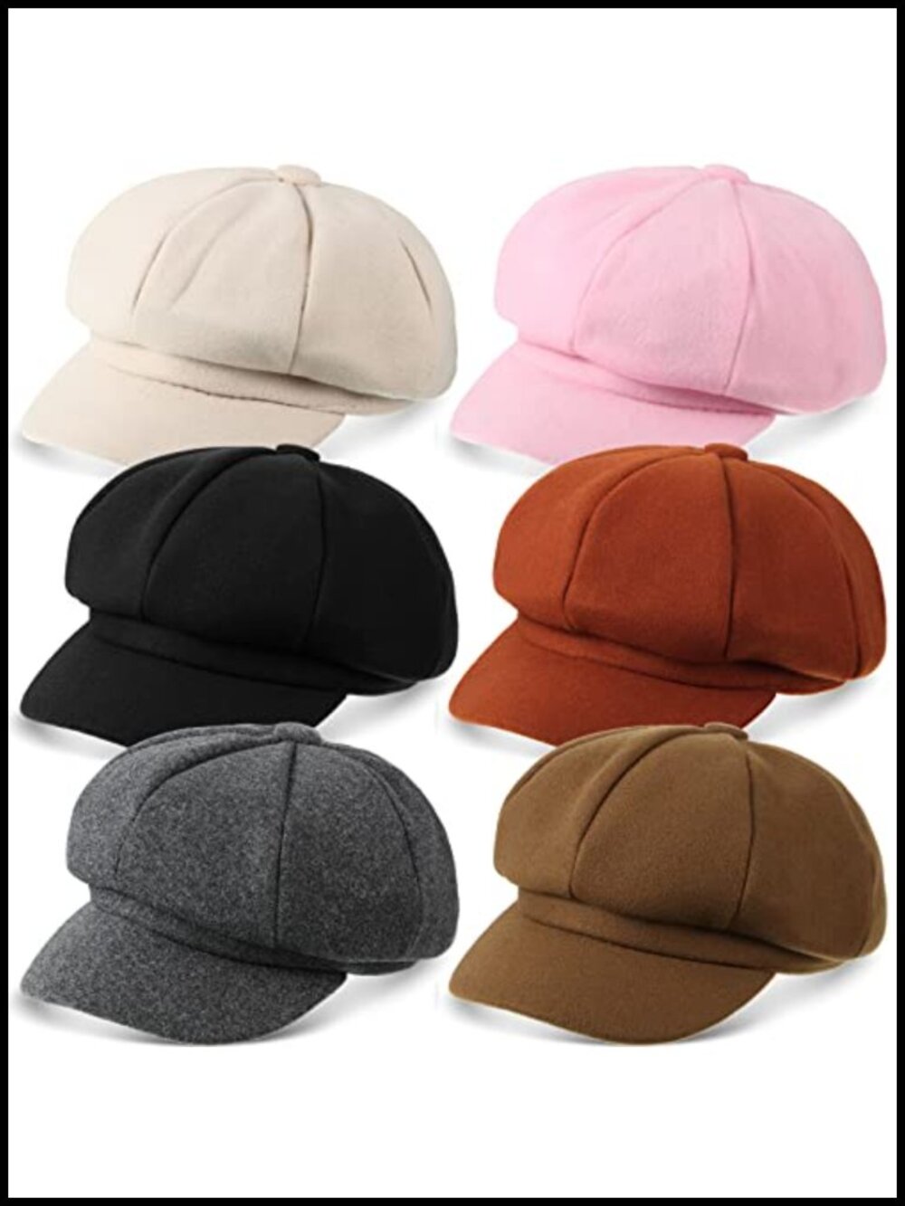6 Pack Women's Wool Newsboy Caps Vintage 8 Panel Beret Hats Warm Winter Visor